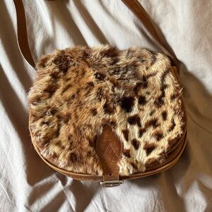 A.P.C. Brown Leopard Print Crossbody Bag Rabbit Fur